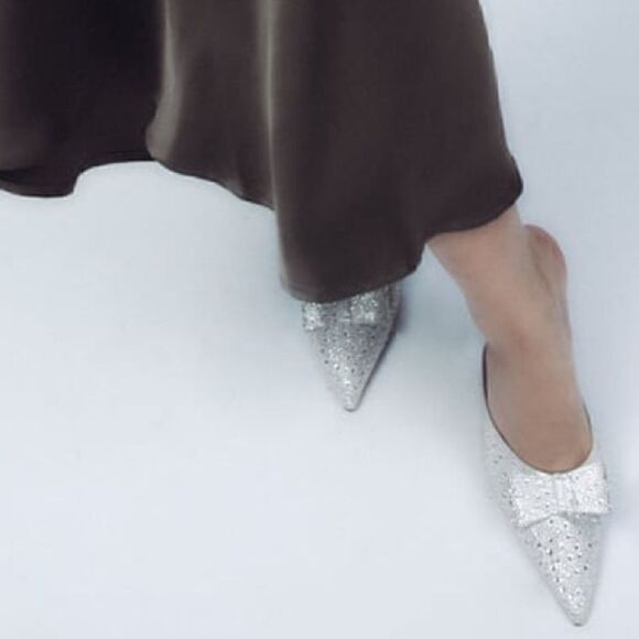 BRIDAL ZARA RHINESTONE BOW HEELED SLING BACKS PRINCESS WEDDING - Picture 10 of 10